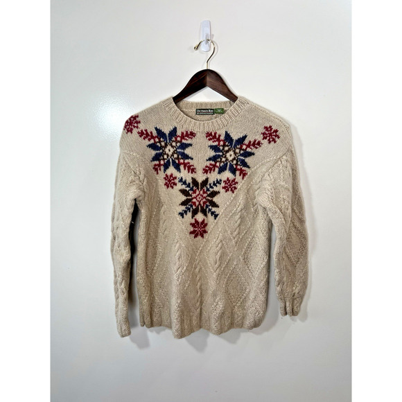 Outback Red Womens Wool Fair Isle Fisherman Sweater Size M Beige Multicolor Warm - Picture 1 of 8